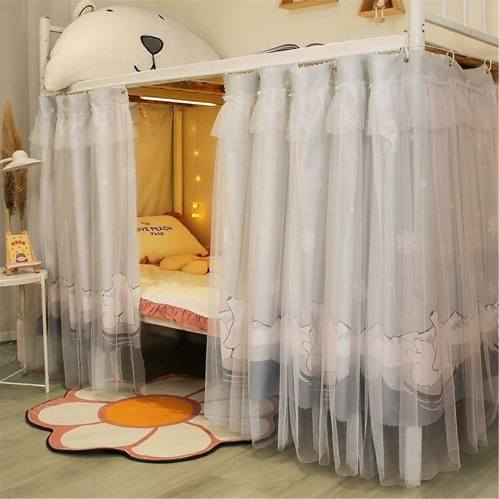 Girls Dormitory Bunk Bed Canopy for Upper Bunk Beds with Encrypted Gauze Curtains, Easy to Install, Blue, 1.15m Blue 1.15m Curtain*1