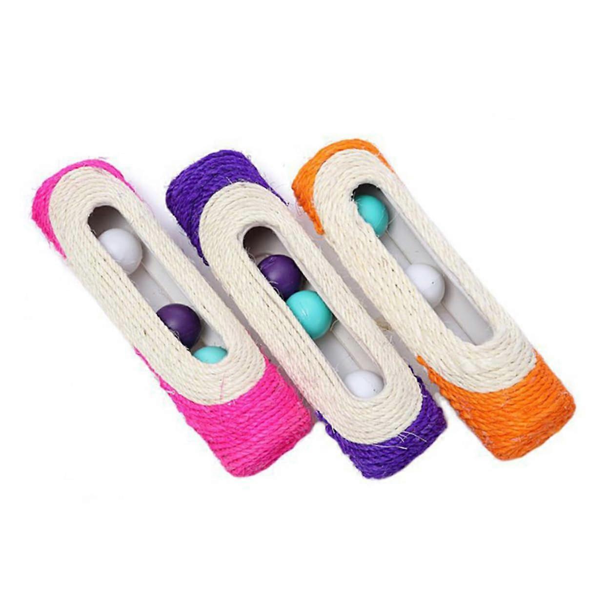 Sisal Cat Scratch Board Long Drum Scratcher Three Ring Ball Toy For Cats Kitten Toy Random Color