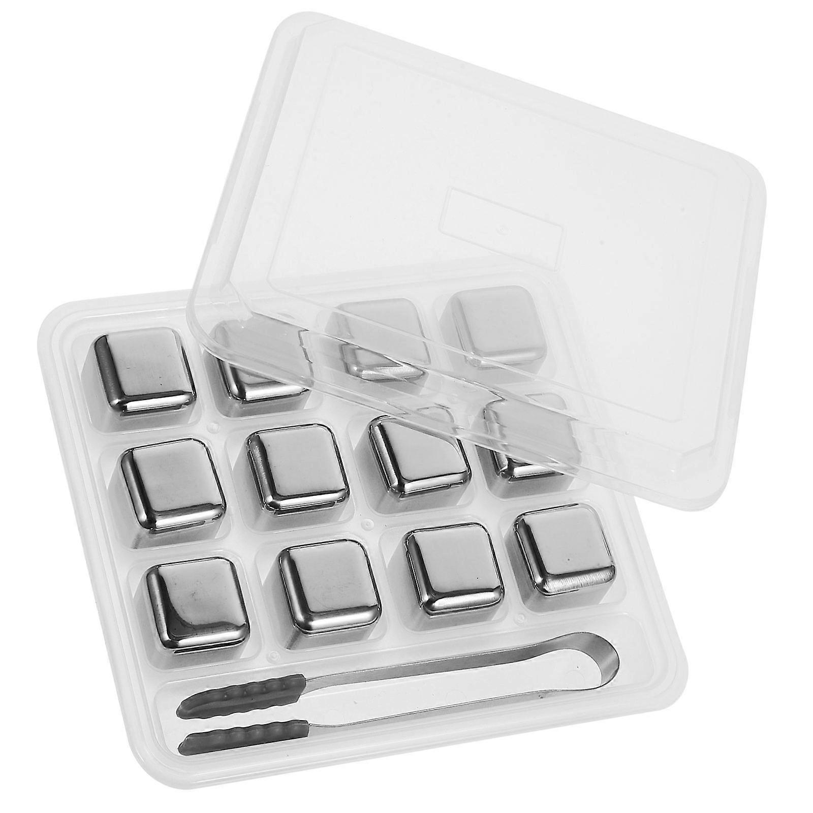 Metal Ice Cubes Reusable Cooling Beverage For Homes In Silver With Tongs 1Set