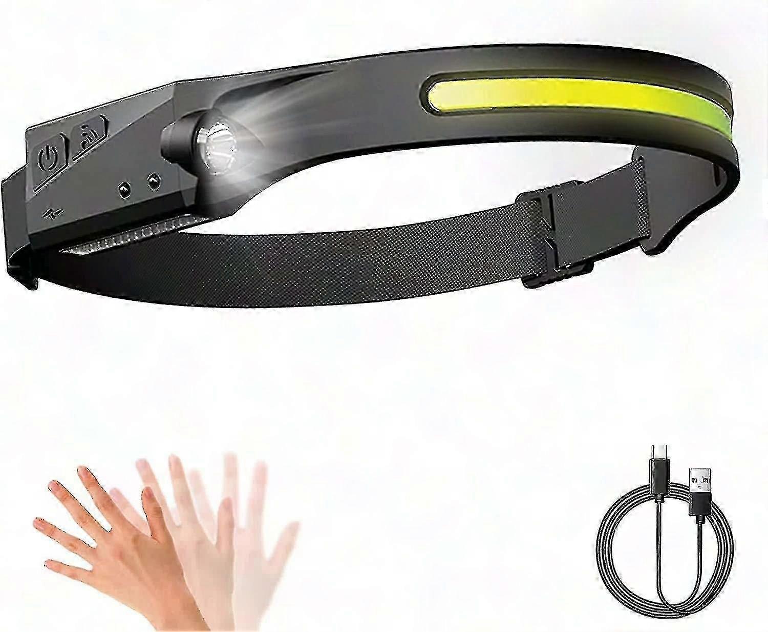 USB Rechargeable LED Headlamp with 5 Modes, Adjustable Sensor Light for Adults