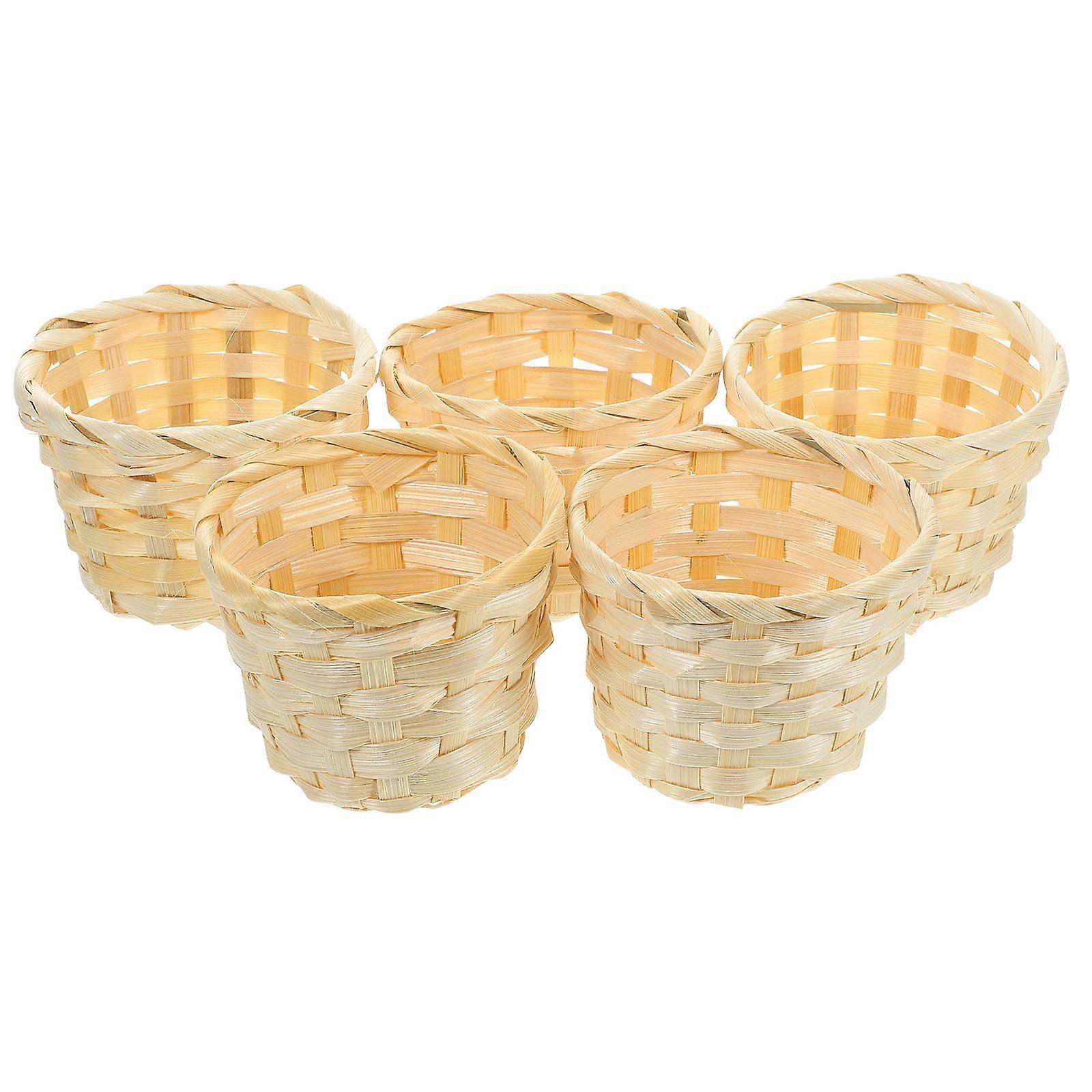 5pcs Handmade Bamboo Weaving Storage Baskets for Fruits and Home Sundries