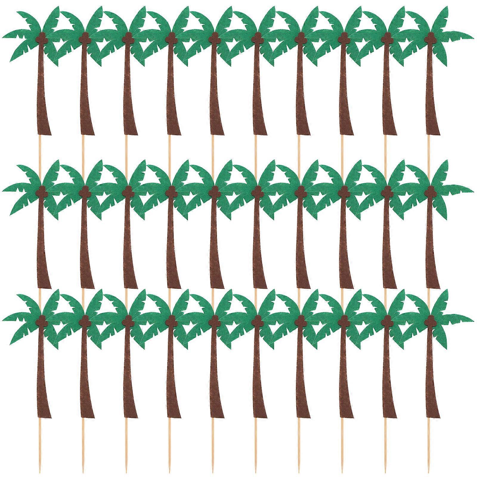 Luau Cake Decorations Tree Shape Hawaiian Style Tropical Toppers For Celebration 18.00X8.00X8.00CM 30Pcs