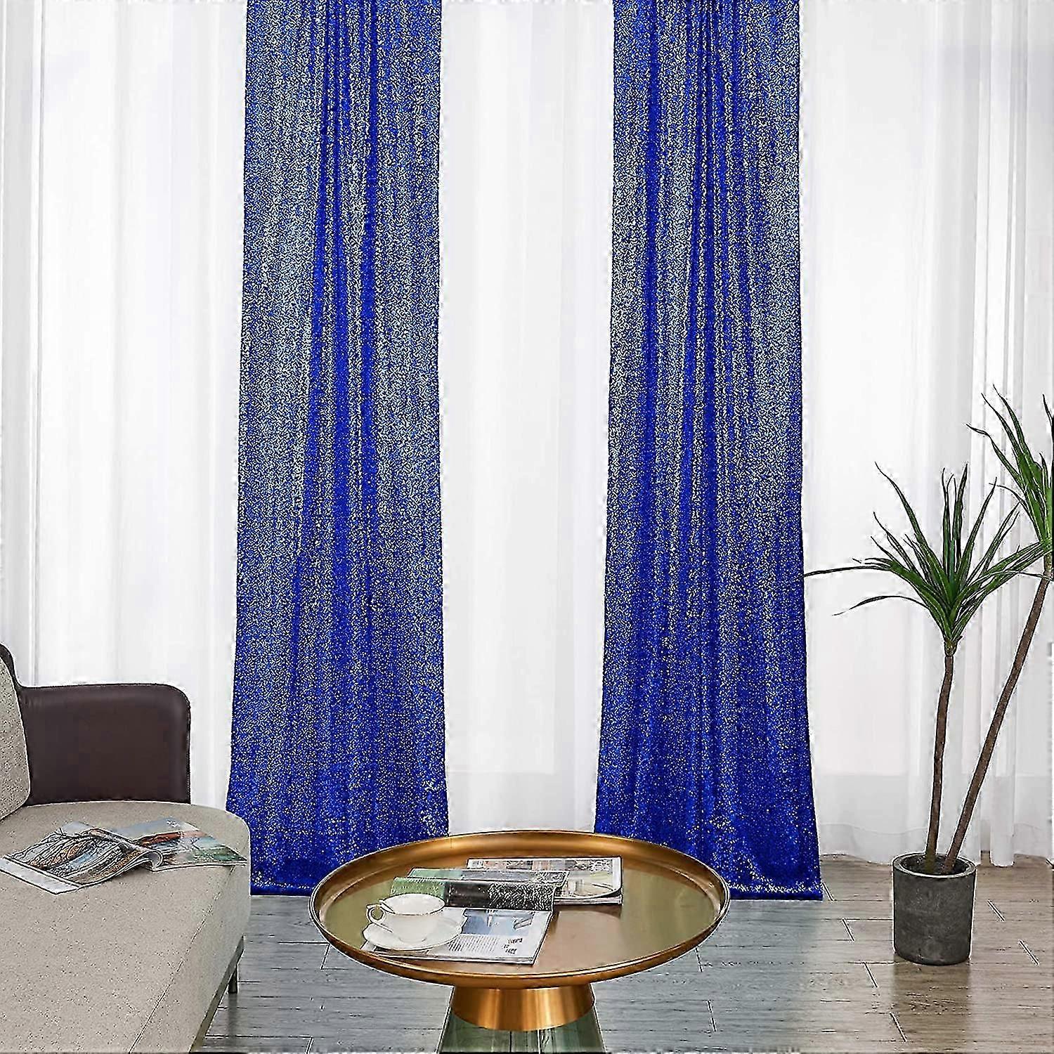 28Ft-2Pcs Royal Blue Sequin Backdrop Curtains Panels, Photography Backdrop