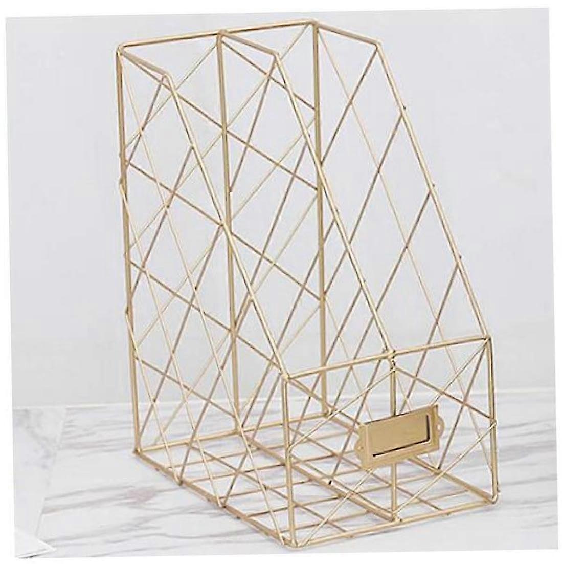 Magazine File Tray 2Tier Metal Document Rack Office Desktop Organizer Golden