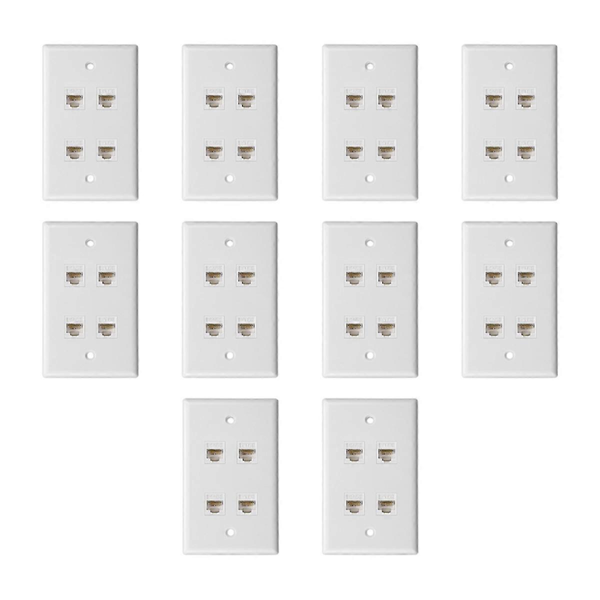 10PCS Cat 6 Ethernet Wall Plate 4 Port Female to Female Compatible with Cat6/5/5e Removable Faceplate for Easy Install A