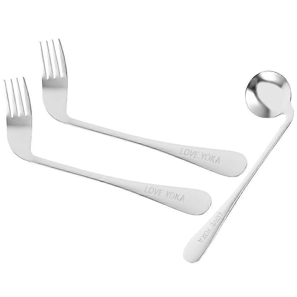Angled Feeding Utensil Set Ergonomic Stainless Steel Design for Elderly, Disabled, and Bedridden Self Feeding Assistance with Comfortable Grip