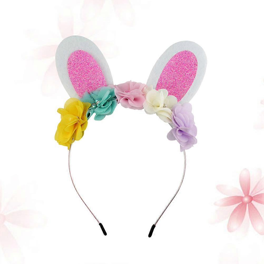 Bunny Ears Wide Hair Band Flower Headpiece for Kids Parties and Carnival 2Pcs