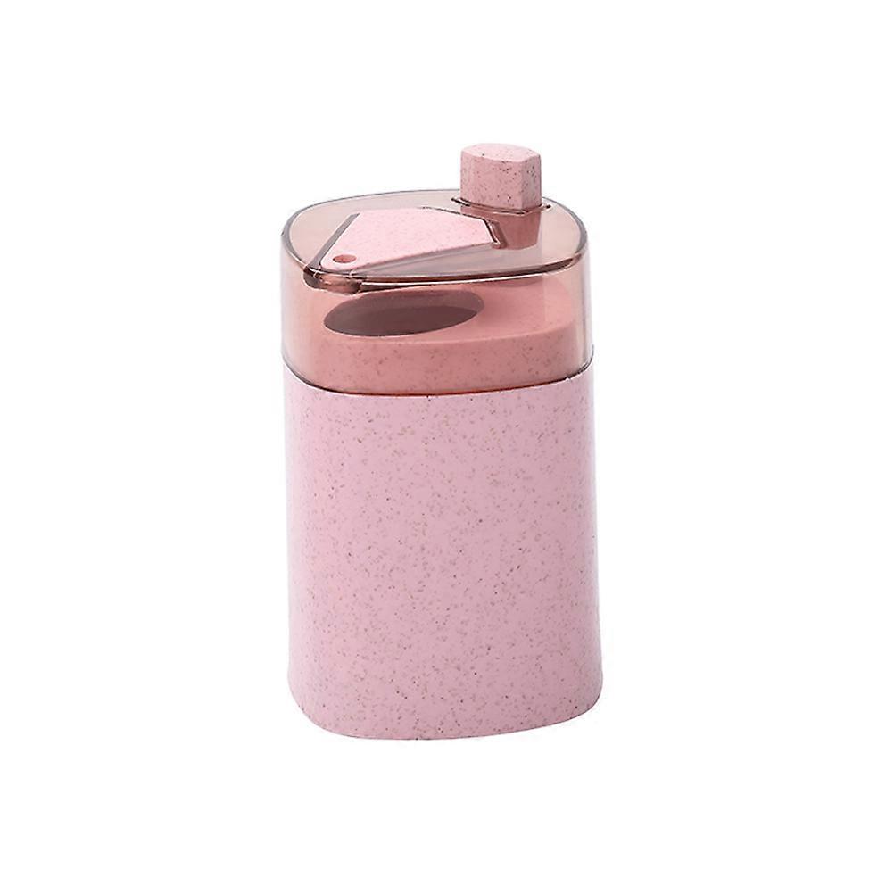 Portable Pink Toothpick Holder Made of Straw for Home with Popup Design and Button Press Convenience Small Size