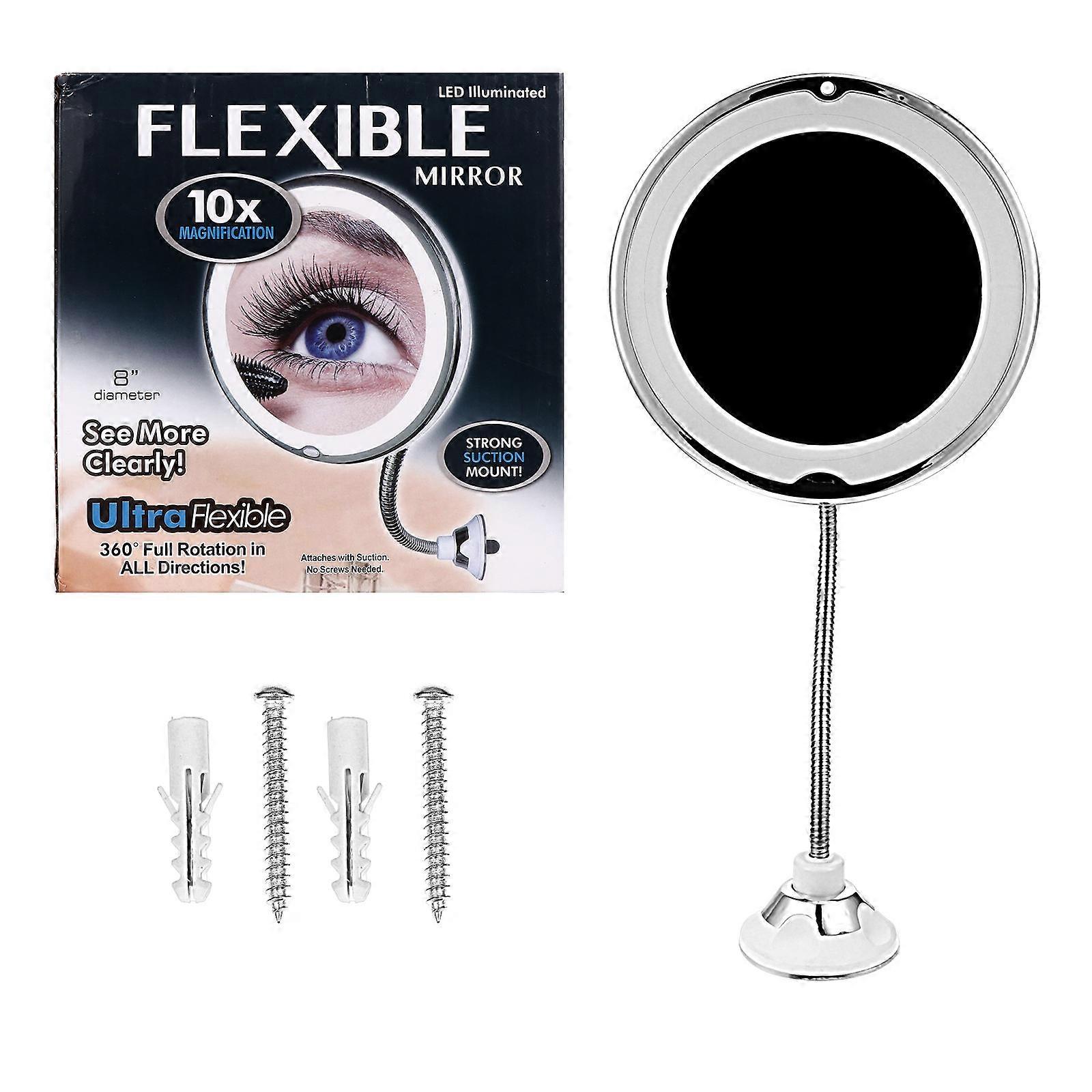 Vanity mirror with Suction Cup and LED Light for Desktop White Plastic 10X Magnifying