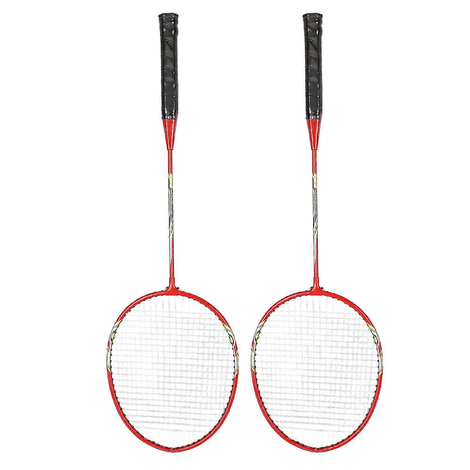LEIJIAER Badminton Racket Set of 2 Player Iron Alloy Professional Training Replacement Equipment Red 