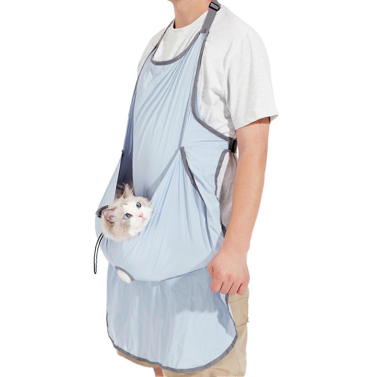 Cat Bag, Cat Carrier, Portable Kitten Carry Apron, Portable Double Layer Cat Sleeping Bag, Washable Pet Carrier for Claw Cutting Summer blue