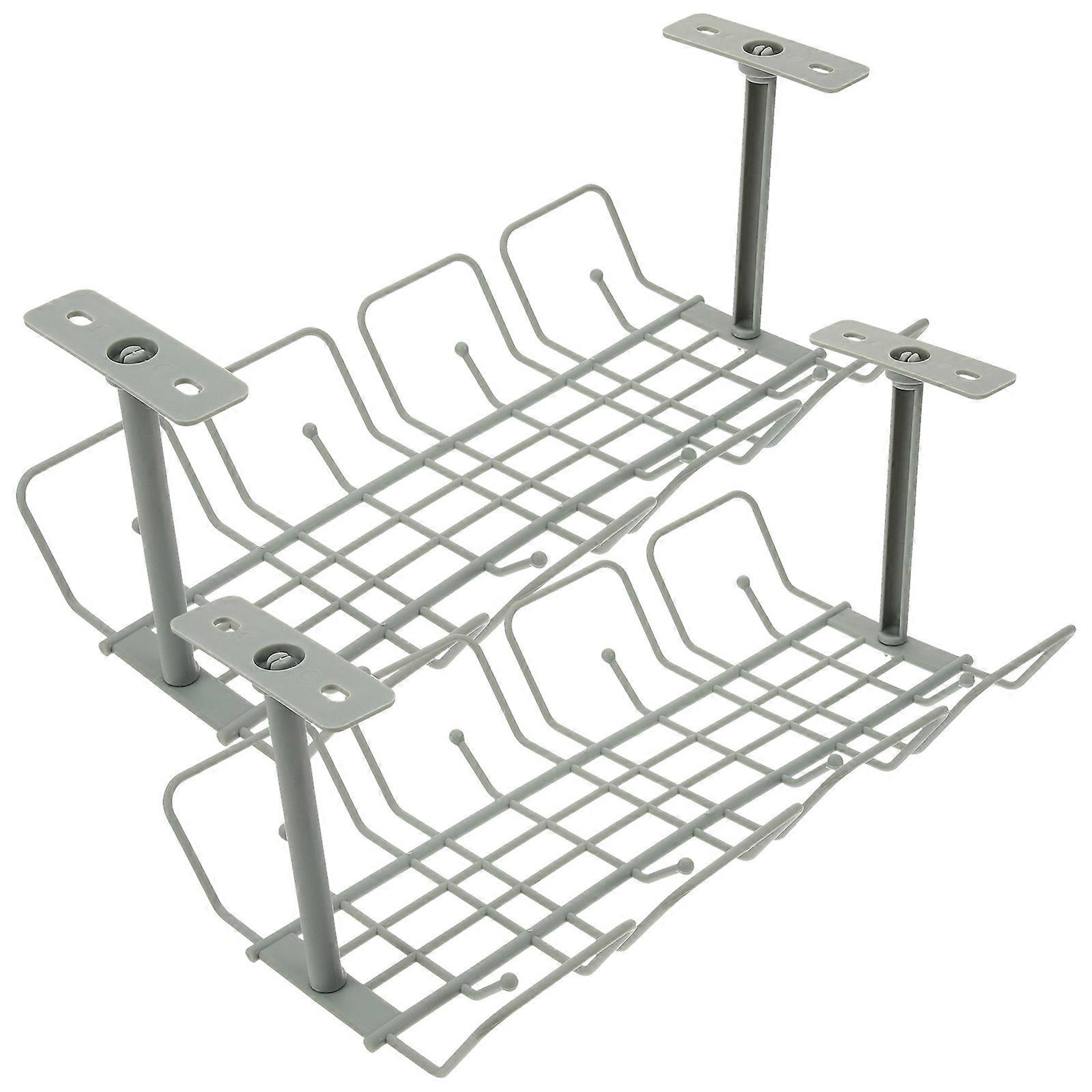 Desk Cord Holder Under Desk Cable Management Tray Plastic 11.8×6.7×5.1in Power Strip Storage Hanging Basket 2Pcs