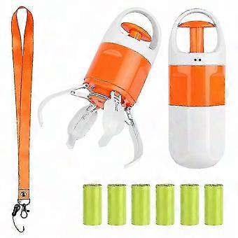 Portable Dog Poop Scooper with 90 Bags, 2-in-1 Waste Picker for Small & Medium Dogs, Flexible 4-Claw Design, Leash Clip