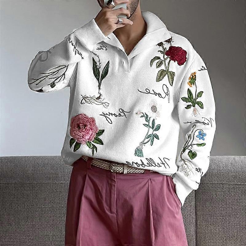 INCERUN Men Long Sleeve Floral Print Smooth Casual Loose Hooded Sweatshirts