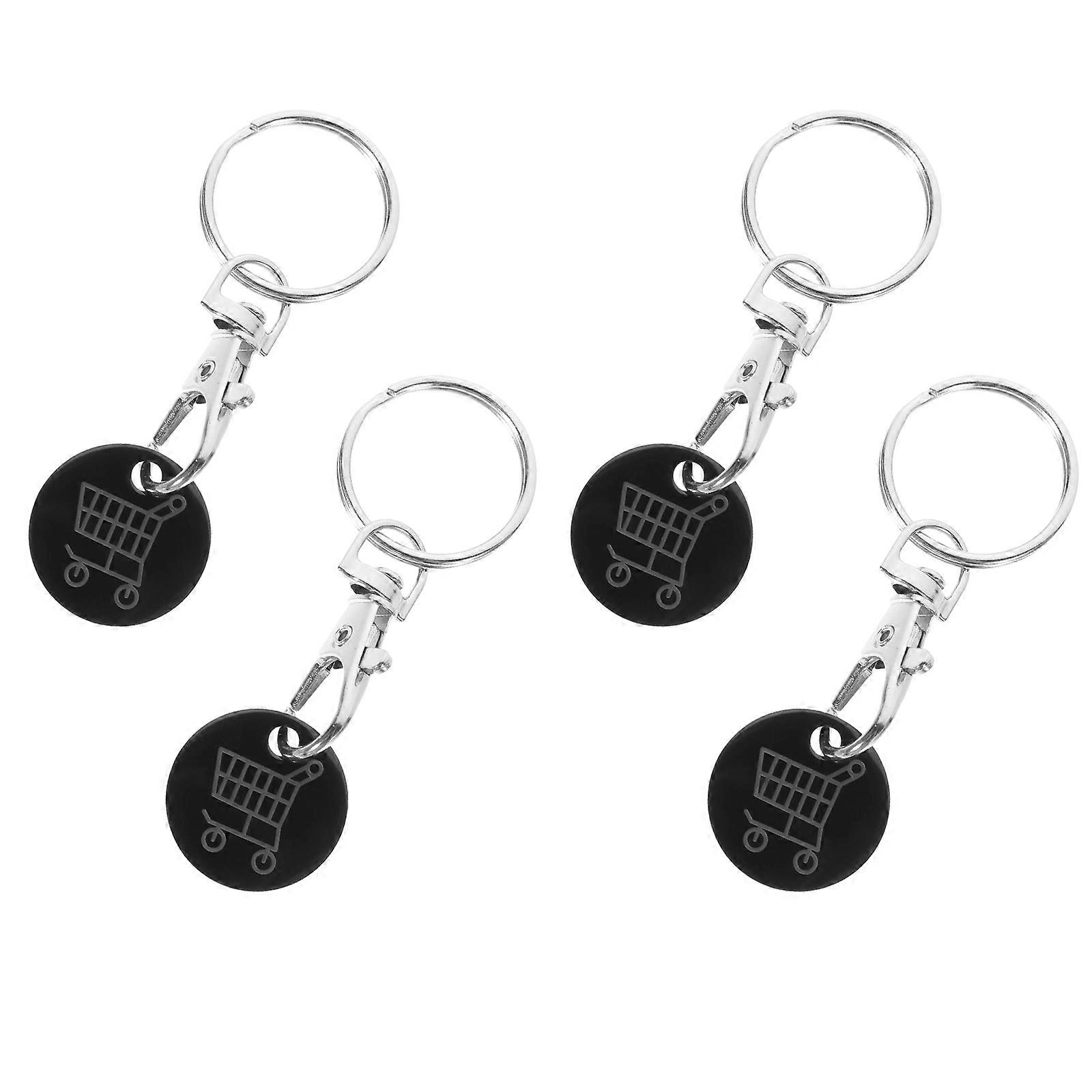 Shopping Cart Tokens 4Pcs Metal Keyring Keychain Pendant Compact Design For Daily Use Black