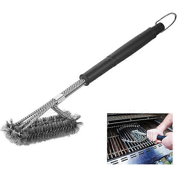 17.5\" Triangular Metal Grill Brush, 3-Forked Stainless Steel
