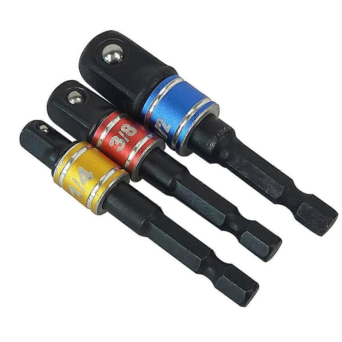 Socket Bit Hex Adapter for Drill Use Made of Steel with Spring Ball Lock Black Color 3 Pieces