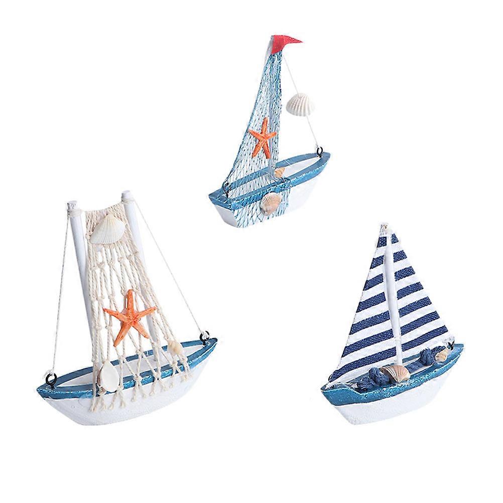 Delicate Sailing Boat Decor Made of Synthetic Material for Home 3Pcs Assorted Color