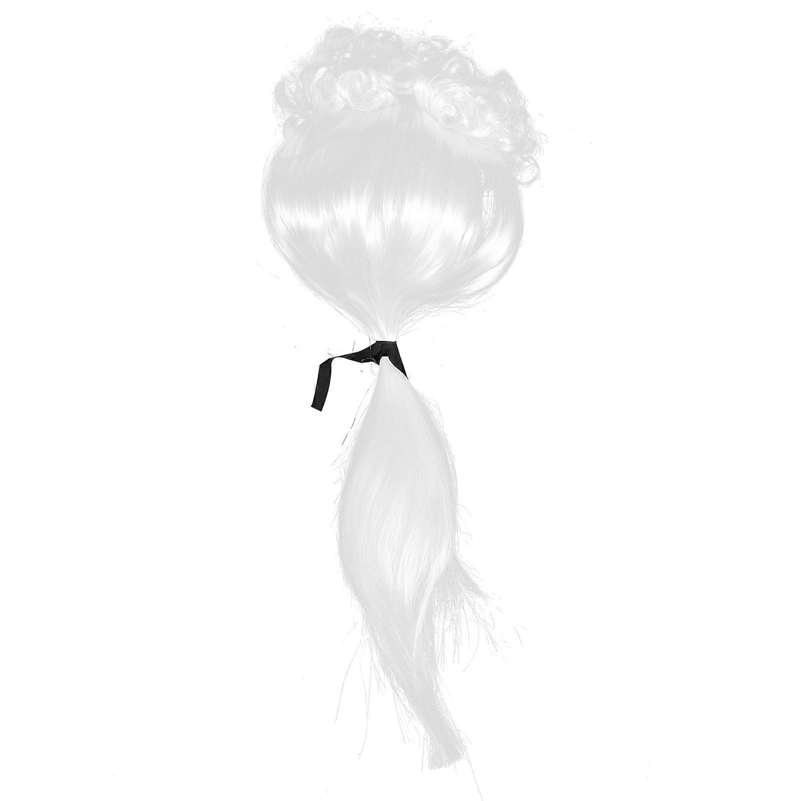 White Gentleman Cosplay Wig with Ribbon and Ponytail for Adults and Children PP Material Long Curly Hairstyle 7.8 Inches