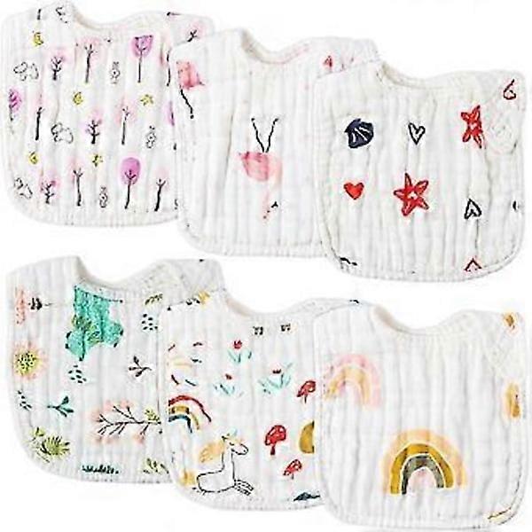 6 Pcs Muslin Cotton Bibs with Snap Buttons for Baby