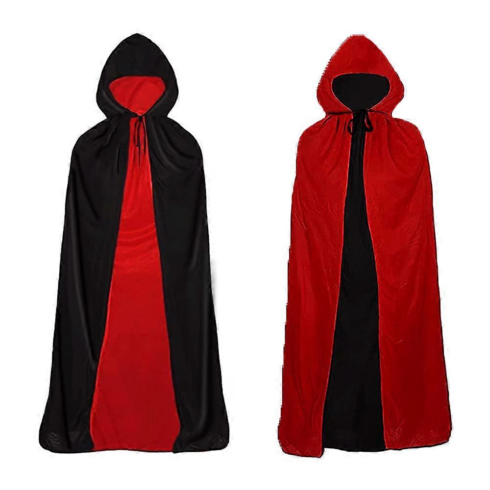 Child Halloween Wizard Magic Coat Cape With Hood, 100 Cm Black and Red, Ideal for Halloween and Christmas Parties