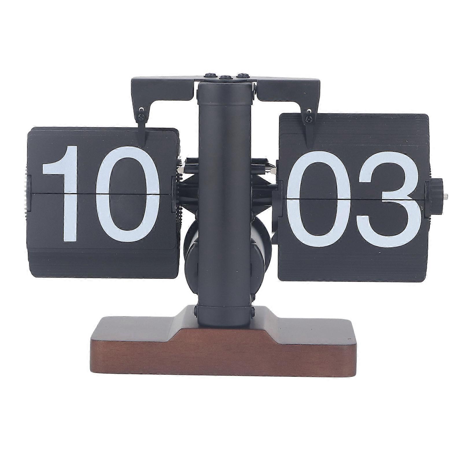 Digital Flip Dоwn Clock Retro Wooden Mechanical Flip Clock Desktop Decoration for Bedroom Office All Black 24 Hours