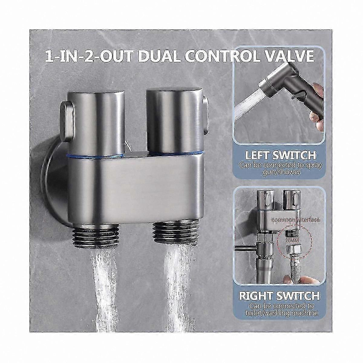 Brass Dual Control Faucet Valve with Bidet Sprayer for Washing Machine and Toilet, 1IN-2OUT Mini Faucet Adapter