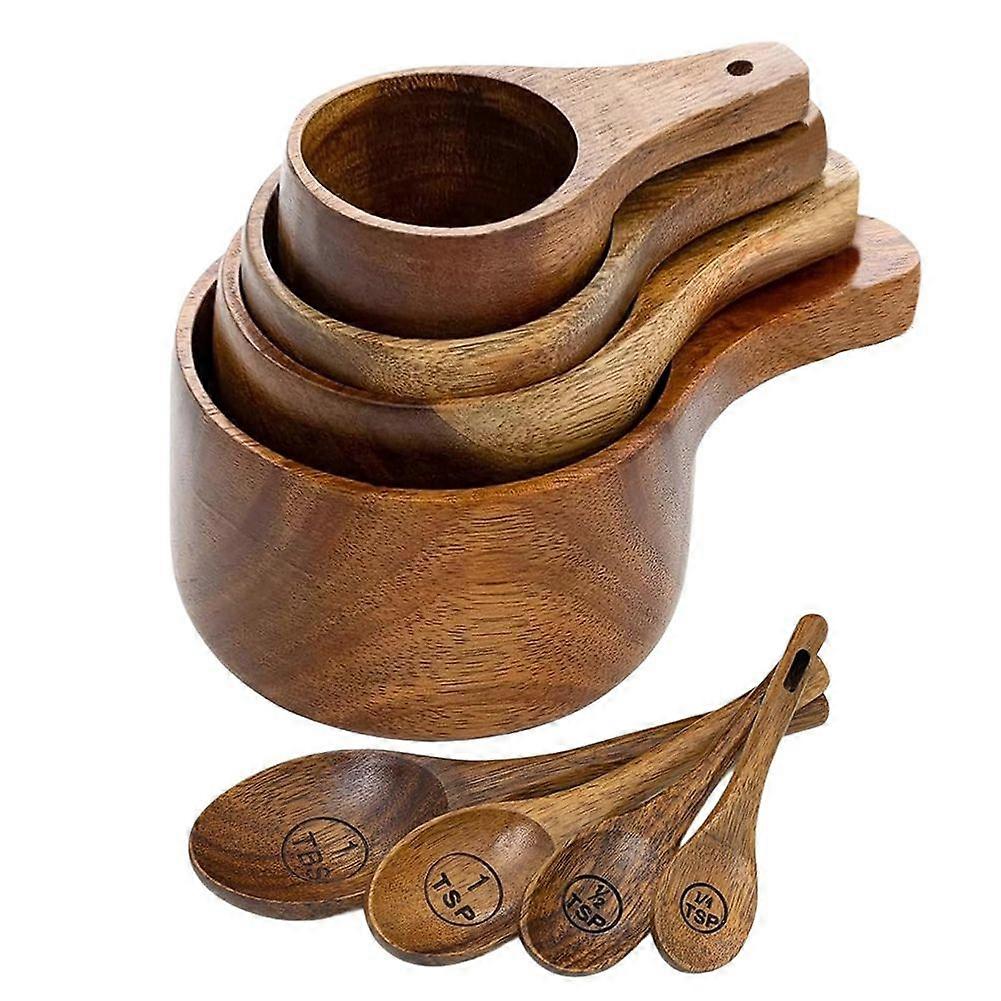 10 Piece Wooden Measuring Cups and Spoons Set for Baking & Cooking