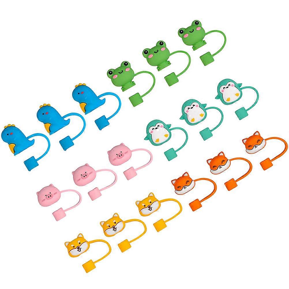 Cute Straw Caps With Animal Design For Daily Use 1.5X2X2.5CM Functional Dust Protection 18Pcs