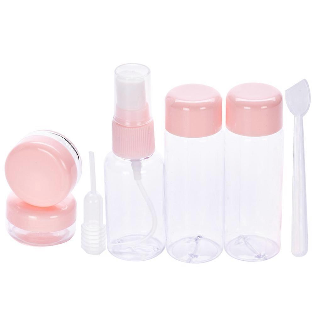 7pcs Travel Set Bottles in PVC Packing Box for Storage Refillable Cream Lotion Shampoo Pink