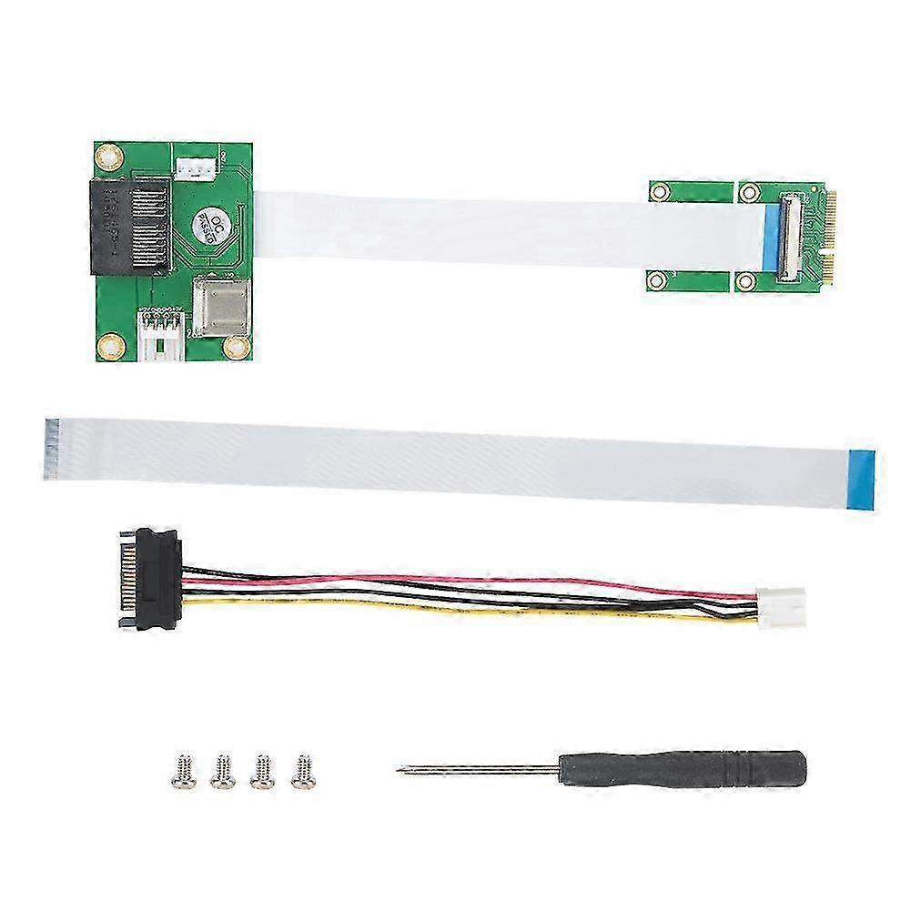 Mini PCI-E to PCI-E 1X Riser Card - ABS Green Horizontal Extension Cable for 5V & 12V Power Supply Connections