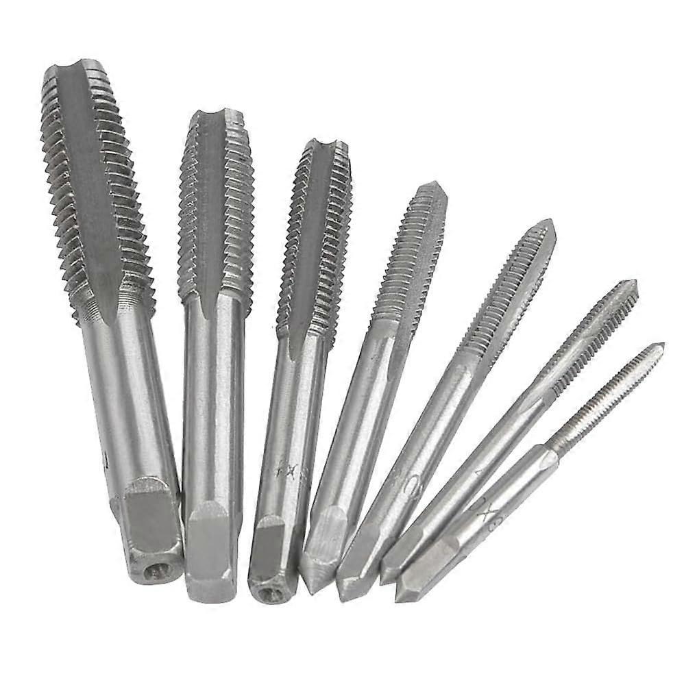 7-Piece Tap Set, HSS Hand Tap Cutting Tool Set for M3 M4 M5 M6 M8 M10 M12, High Speed Steel Taps