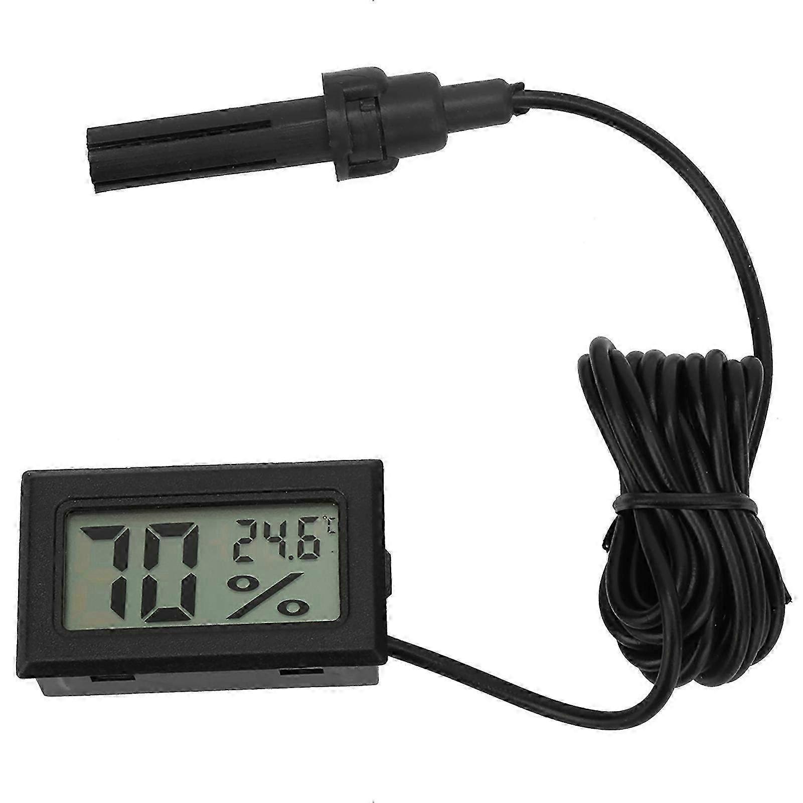 Square Digital Temperature & Humidity Thermometer Hygrometer with 1.5m Probe Line - Accurate Indoor/outdoor Monitoring (Black)