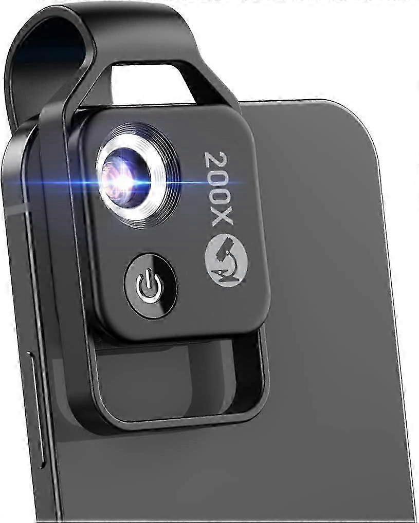 200X Phone Pocket Microscope with LED Light - Clip-On Lens for 99% Smartphone Microscopy