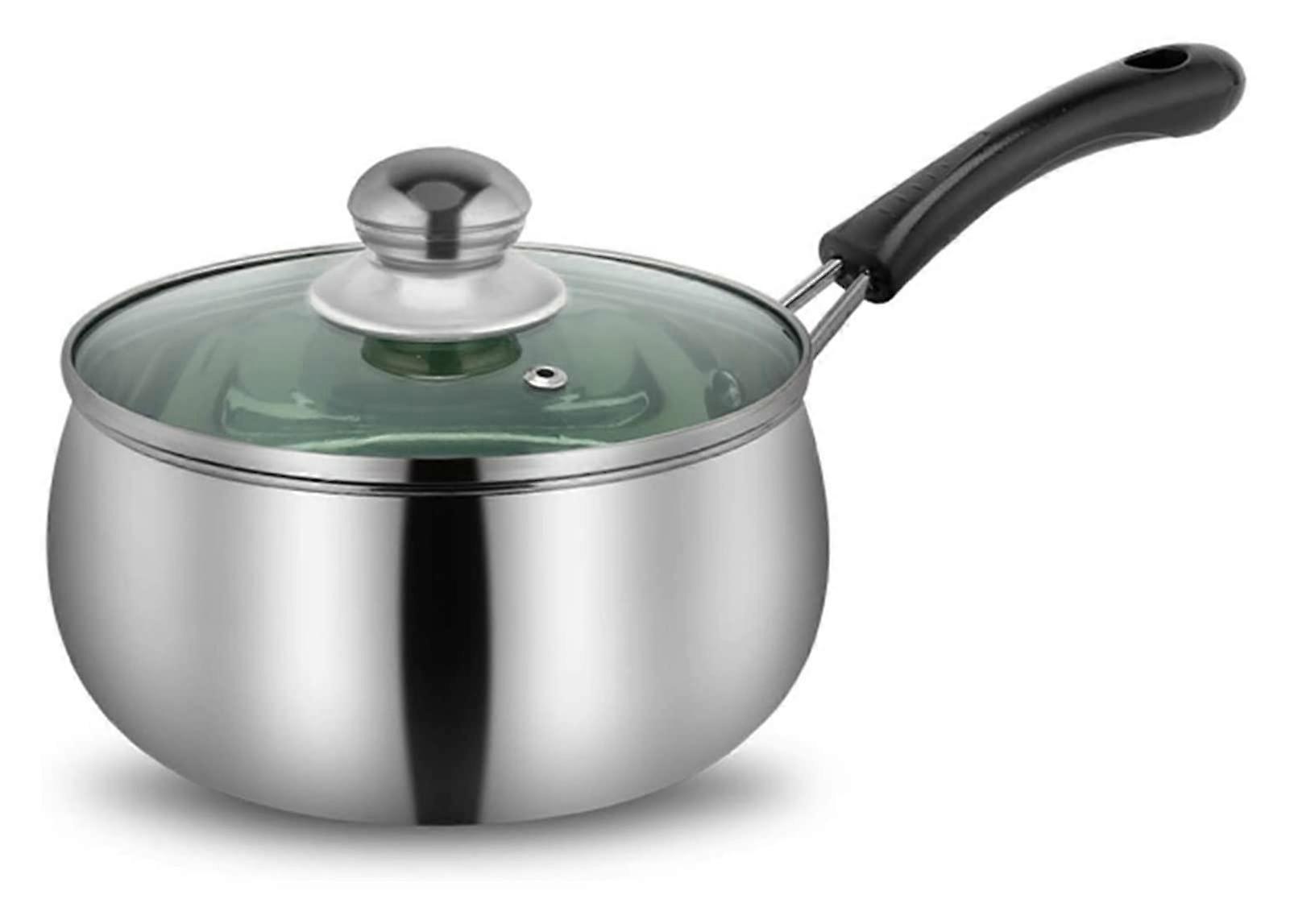 Stainless Steel Wok Pot, Soup Pot, Milk Pot with Visible Glass Lid, Cooking Pot, NonStick Frying Pan, AntiScald Handle, Sauce Pot (One Color18cm)