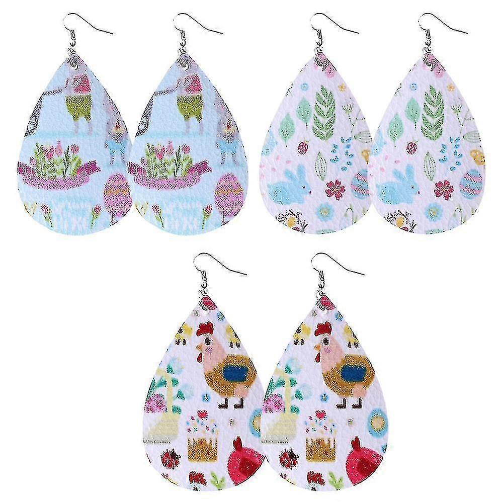 3 Pairs Easter Earrings  Waterdrop Shape Rabbit & Chick Dangle Jewelry, Random Pattern