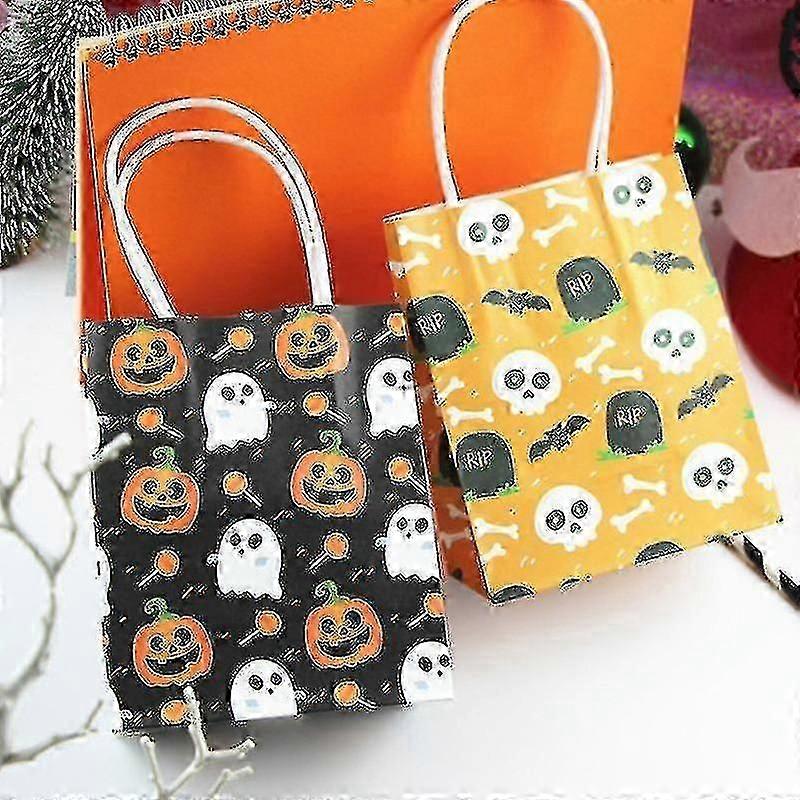Set of 5 Eco-Friendly Halloween Paper Gift Bags with Themed Patterns for Party Favours