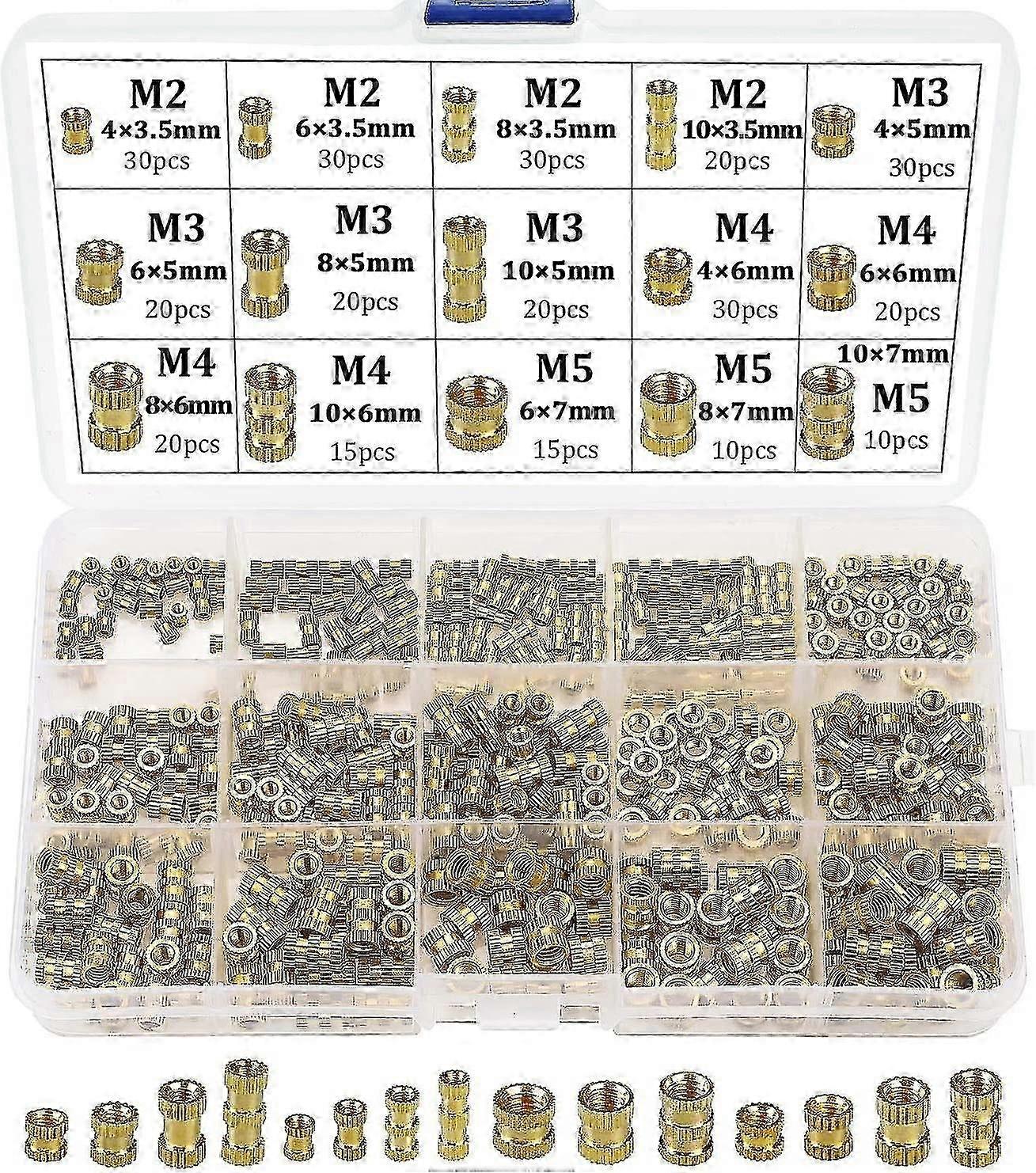 Insert fileté Filetage Femelle M2 M3 M4 M5 Douilles filetées en laiton pour l’impression 3D 330pcs SZRH A-DS