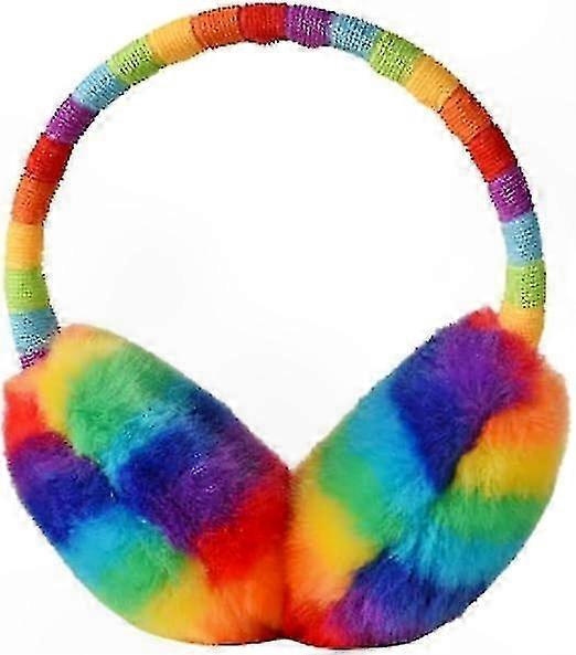 Cache-oreilles d'hiver pour enfants - Cache-oreilles arc-en-ciel en fausse fourrure douce pour les activités de plein air (3 à 8 ans)