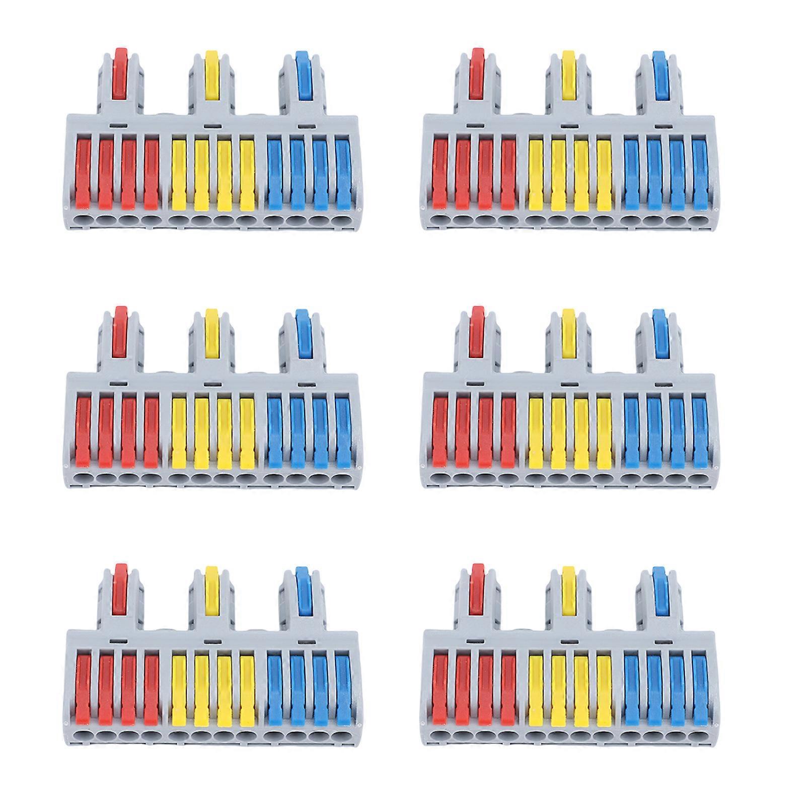 6 Pcs Push in Lever Wire 32A 3 in 12 Out Quick Electrical Wire Connector for Solid Flexible Wires