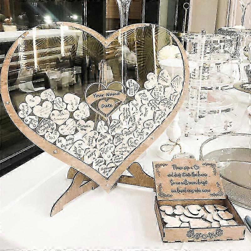 Wooden Heart Shape Guest Drop Box for Wedding Guest Book Alternative Decor with 60 or 80 Pieces Cards