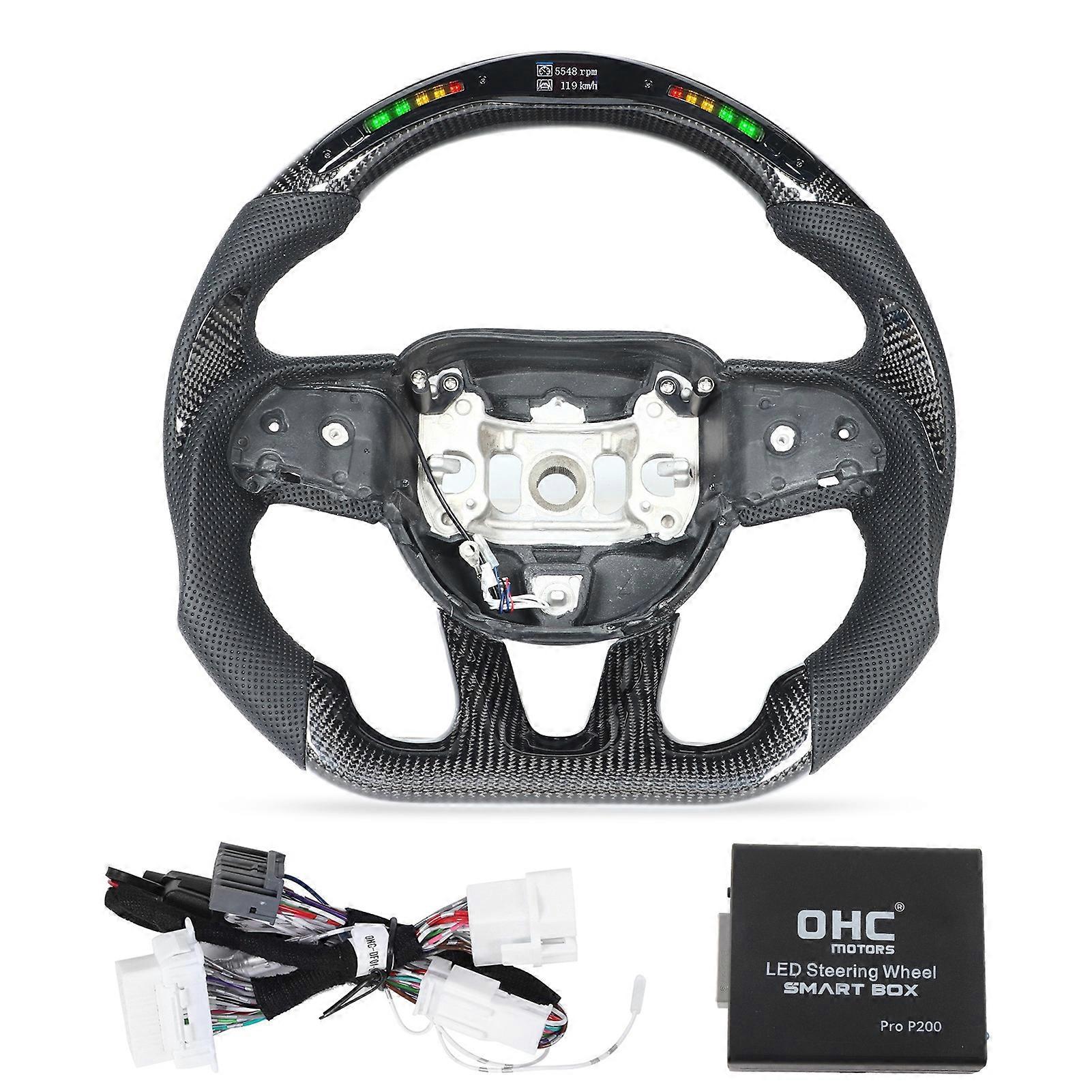 Carbon Fiber LED Display Shift Lights Steering Wheel Perforated Leather Replacement for HELLCAT 2015‑2022 Leather Steering Wheel