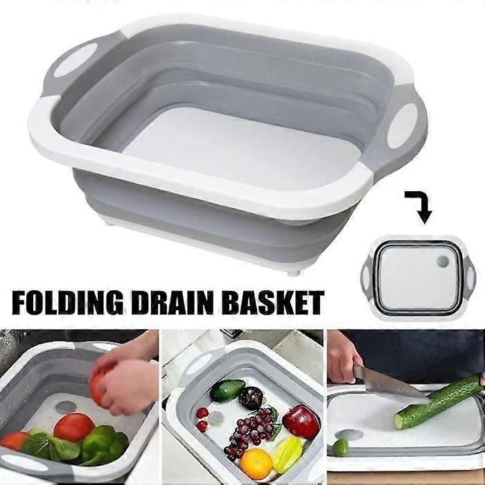 Multifunction Foldable Cutting Board Drain Basket Dish Drainer Vegetable Basin 3 in 1 Plastic Sink