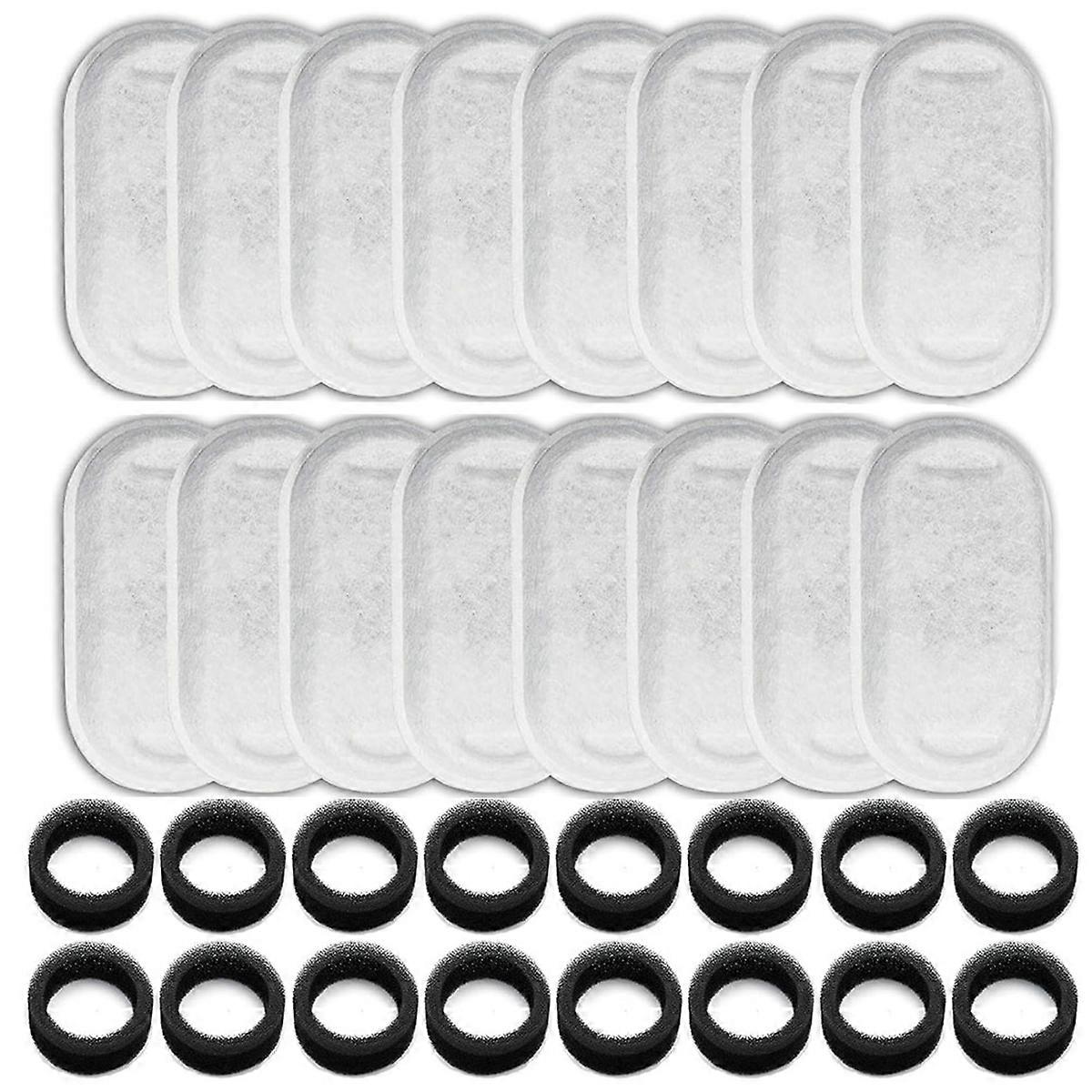 16 Pack Cat Water Fountain Filters Replacement for 108/3.2L& 67oz/2L Pet Water Dispenser with 16 Pre-Filter Sponges