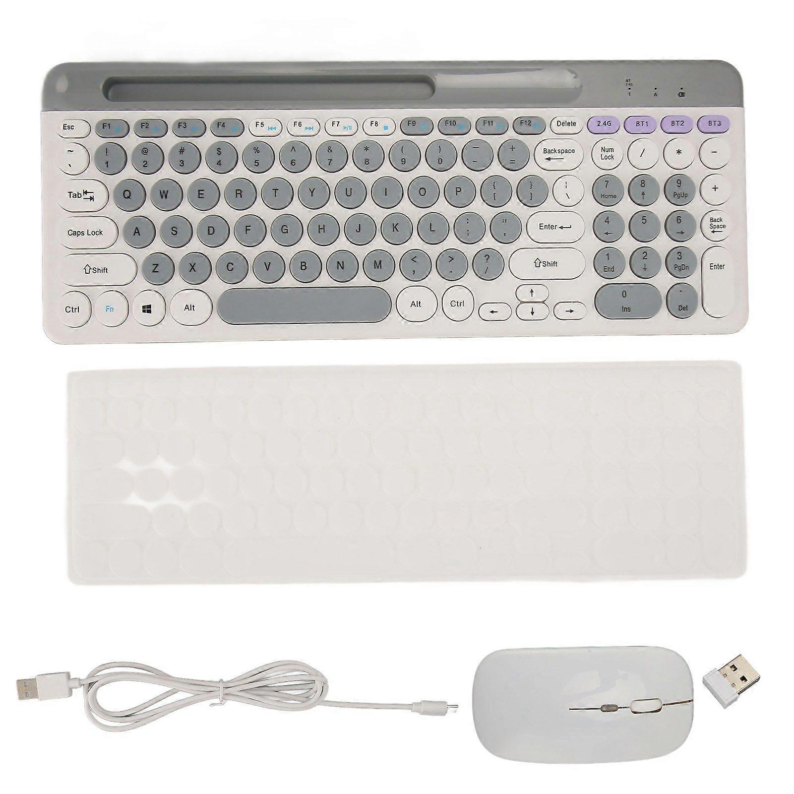 Wireless Keyboard Mouse Set Rechargeable Retro Style 2.4G Wireless Bluetooth Keyboard Mouse Set White