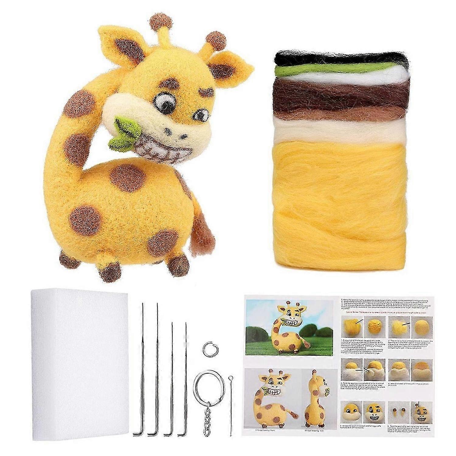 Giraffe Needle Felting Kits for Beginner,Needle Felting Kit,Picture Frame,Felt Needles,Foam Pad,Felt Cloth,Instruction