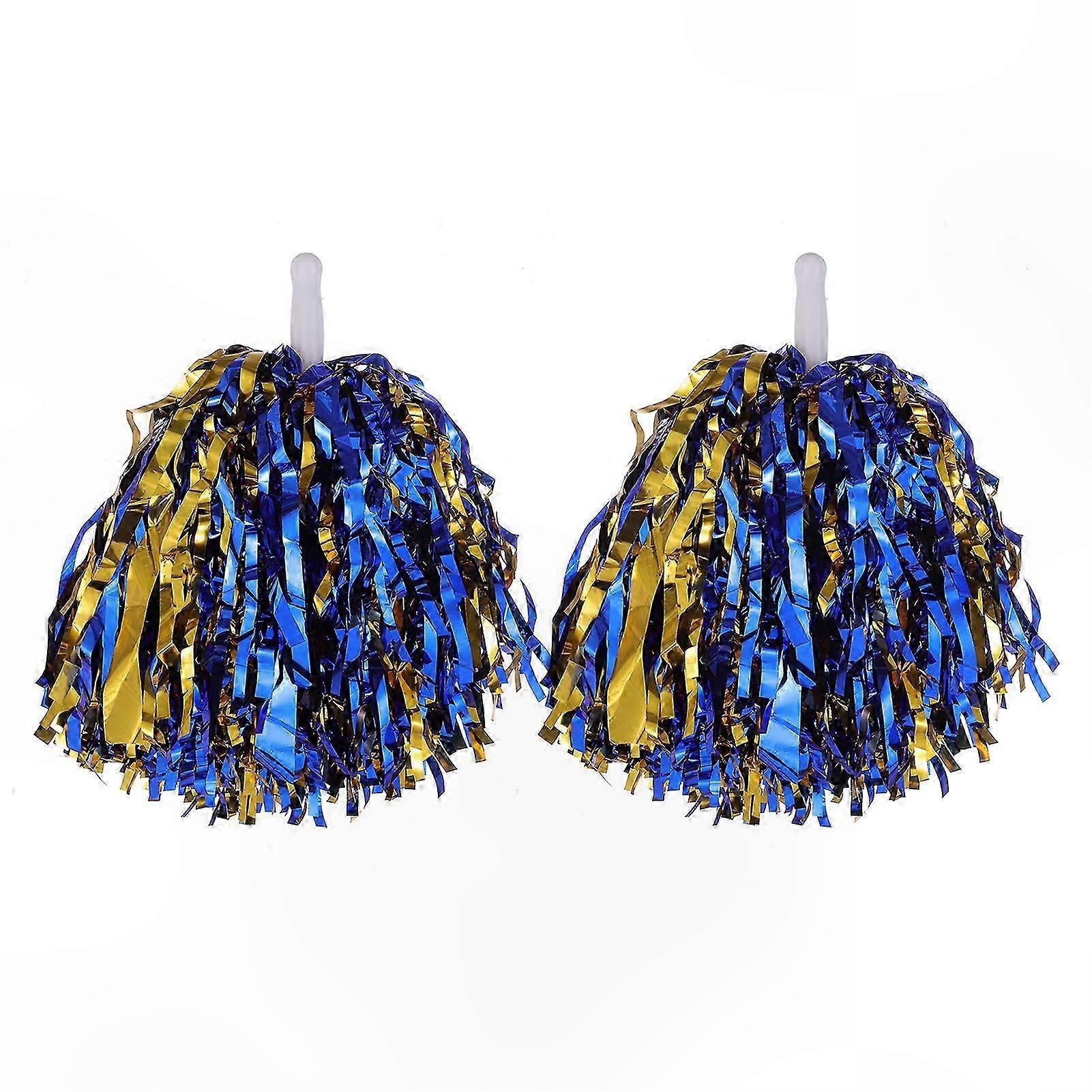 Metallic Foil Pom Poms with Handles, 2-Pack Handheld Cheer Flowers for Sports Events and Celebrations