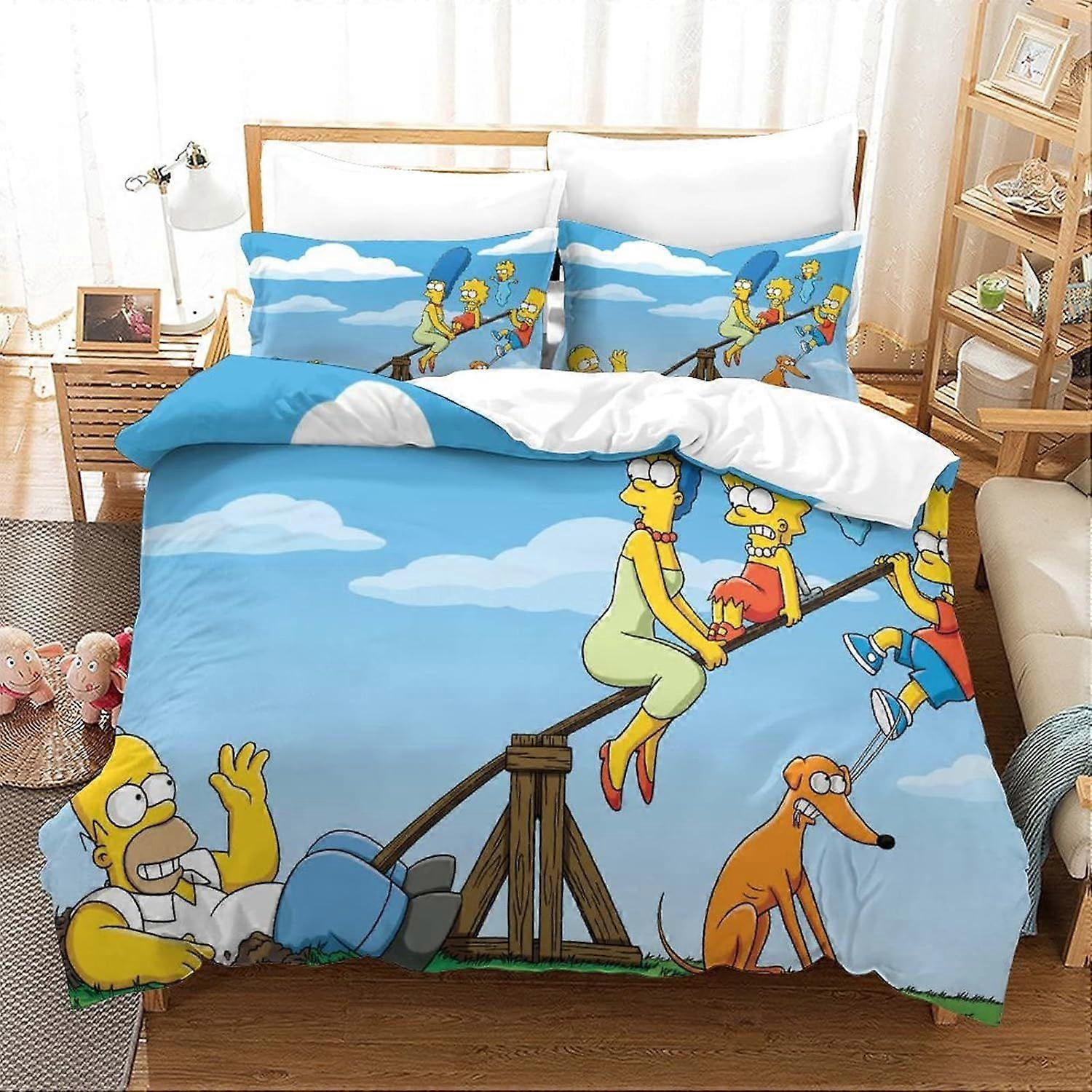 Duvet Cover Set Bedding Set 3 Pieces Set Ultra Soft Microfiber Polyester Comforter Cover 3D Simpson Printing Theme Quilt Cover with Zipper Closure Eas