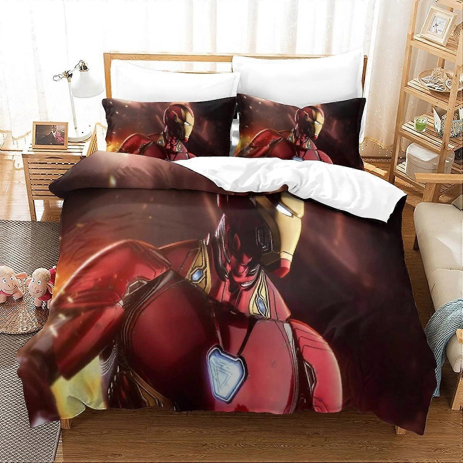 Duvet Cover Set Double Iron Man Printed Duvet Covers Bedding Set for in Kids Teens Adults Soft Hypoallergenic Quilt Cover with Pillowcase with Zipeer 