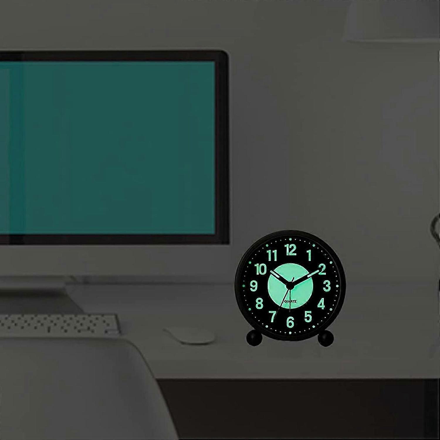 Alarm Clock Luminous 4 inchRound Silent Analog Table Clock Non-Ticking,Battery Operated with Loud Al